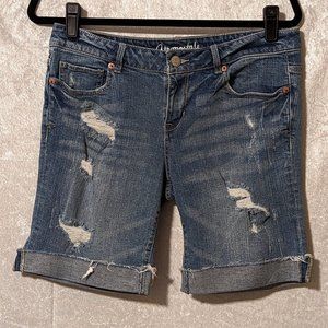 Aeropostale Medium Wash Distressed Bermuda Shorts Size 12 EUC